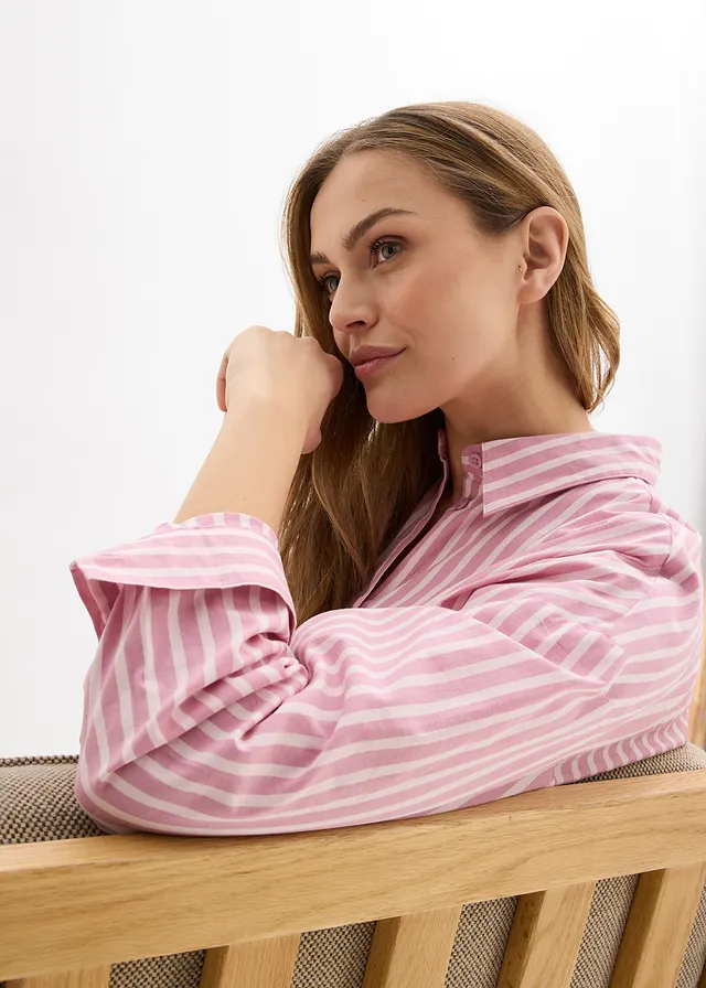 Oversized blouse van katoenpopeline • mauve-lichtroze verticaal gestreept • product-page.page-title-suffix