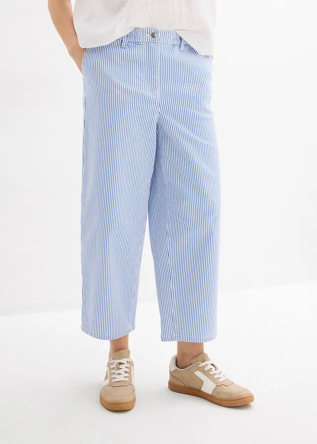 Pantalon barrel à taille haute et élastiquée • bleu moyen/écru rayé • product-page.page-title-suffix