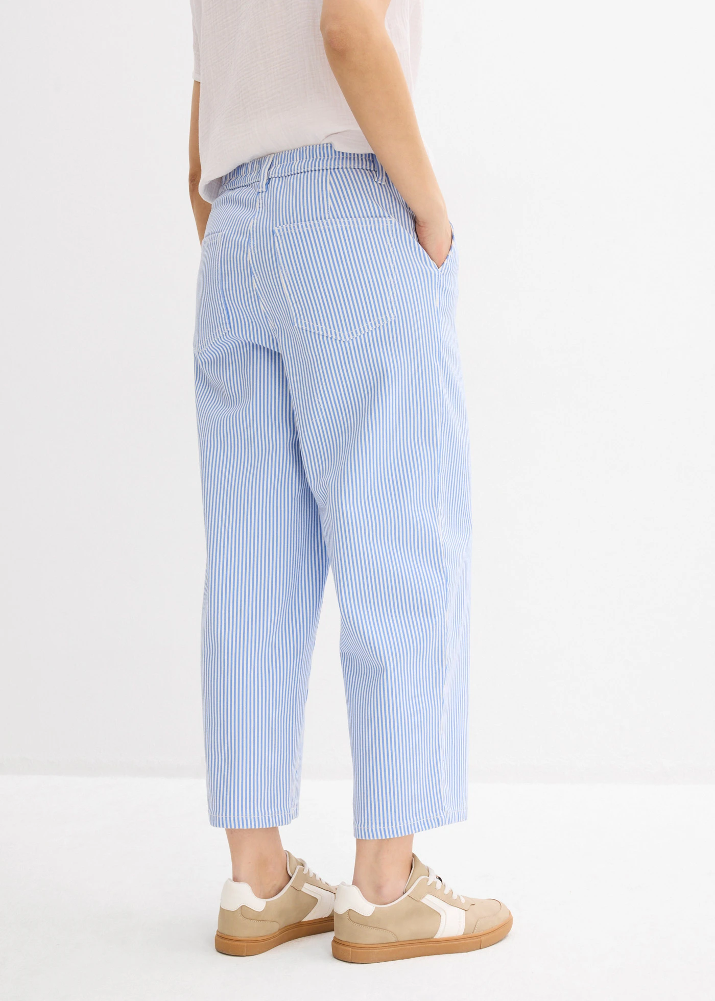 Barrel broek met comfortband, high waist • middenblauw-wolwit verticaal gestreept • bonprix online shop