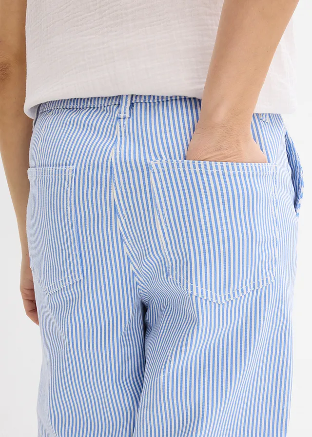 Pantalon barrel à taille haute et élastiquée • bleu moyen/écru rayé • product-page.page-title-suffix