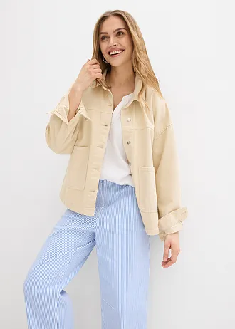 Pantalon barrel à taille haute et élastiquée • bleu moyen-écru rayé • Boutique bonprix