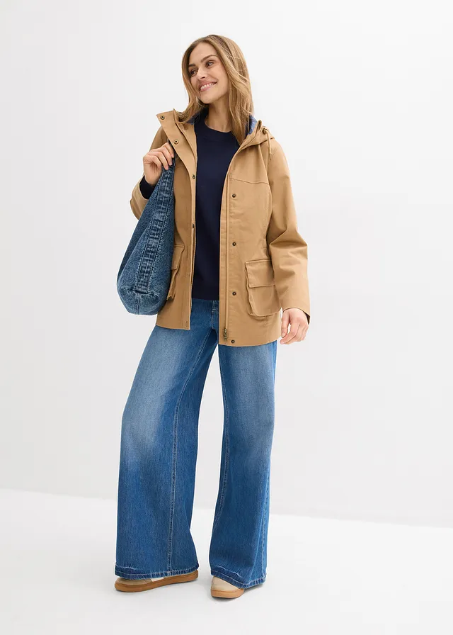 Veste déperlante avec doublure à carreaux, Couleur: camel mat