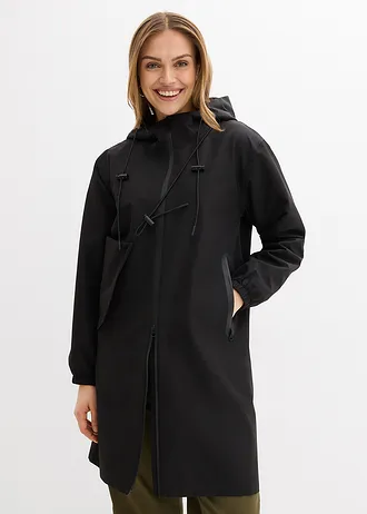 Lichte lange regenjas met schoudertas, Kleur: zwart