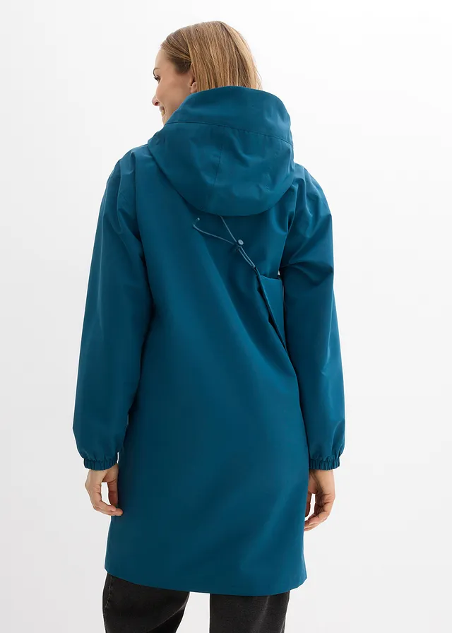 Lichte lange regenjas met schoudertas, Kleur: blauwpetrol