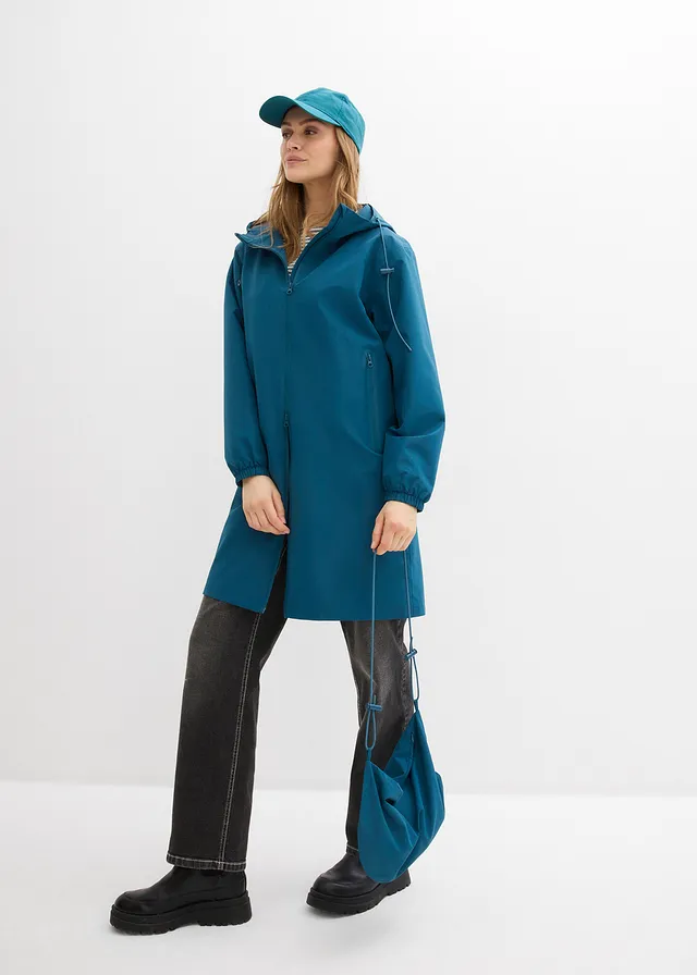Imperméable léger avec sac à bandoulière, Couleur: pétrole