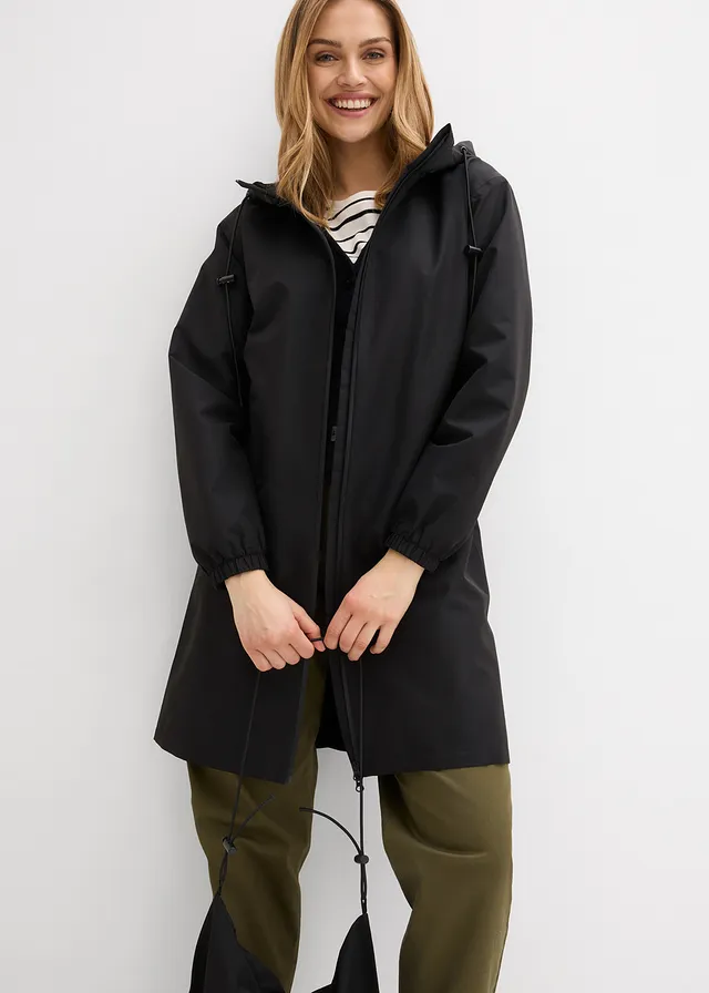 Lichte lange regenjas met schoudertas • zwart • product-page.page-title-suffix