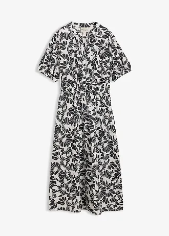 Robe-tunique 100% coton, Couleur: blanc nacré-noir graphique