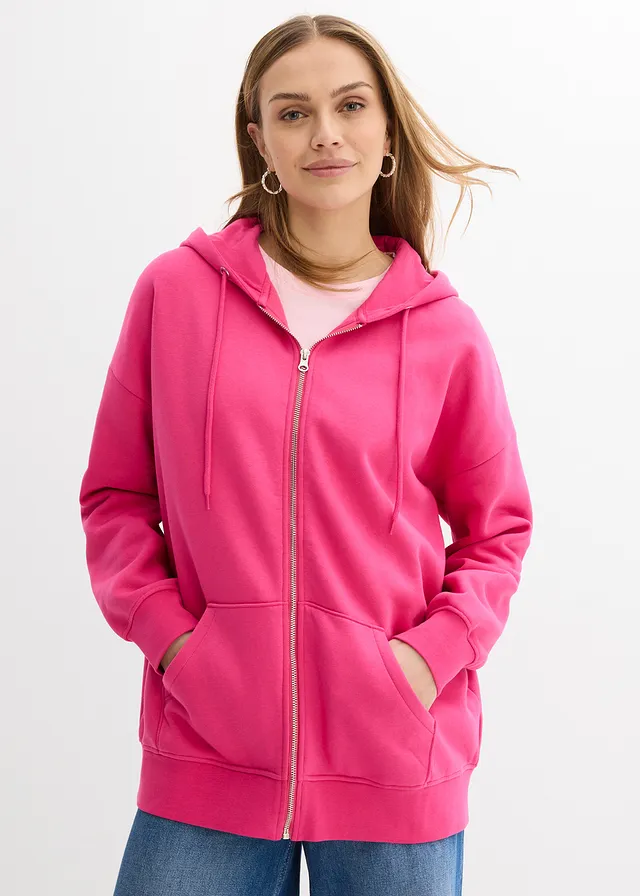 Sweat zippé à capuche, Couleur: rose