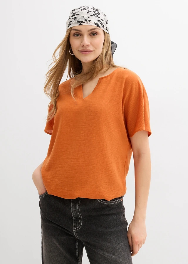 Oversized blouse met elastische zoom, Kleur: terracotta