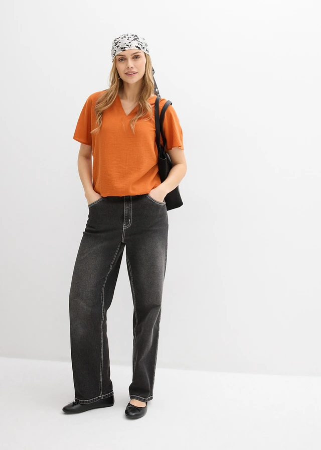 Oversized blouse met elastische zoom, Kleur: terracotta
