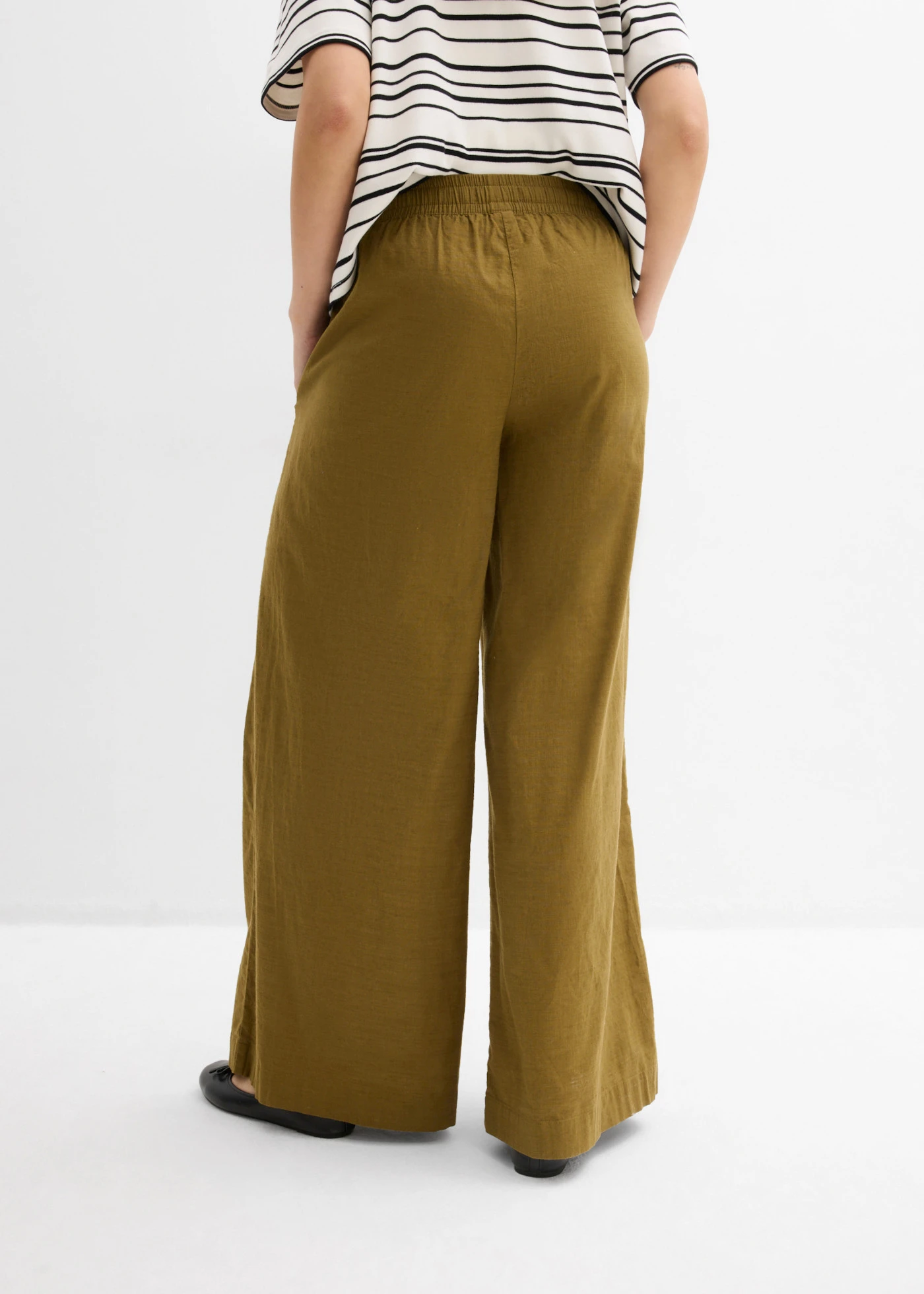 Pantaloni palazzo din bumbac 100% • verde-natur • magazin bonprix