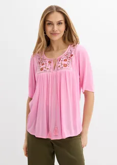 Crinkle tuniek van zachte viscose, Kleur: roze gebloemd