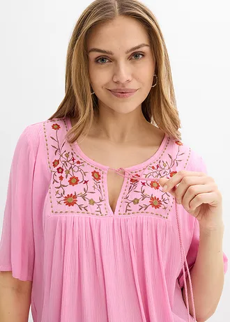 Krčená tunika z jemnej viskózy • ružová kvetovaná • obchod bonprix