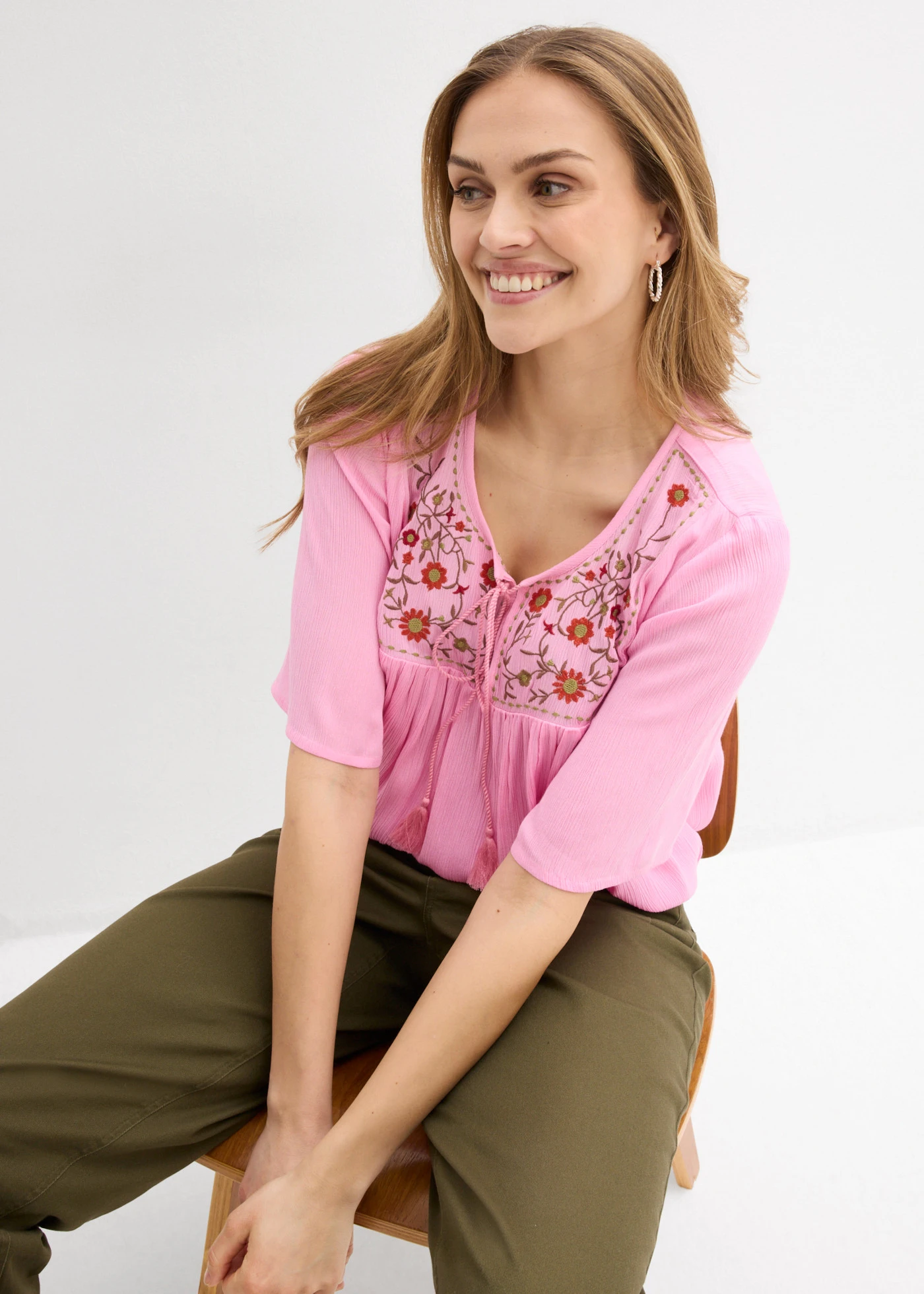 Crinkle tuniek van zachte viscose • roze gebloemd • bonprix online shop