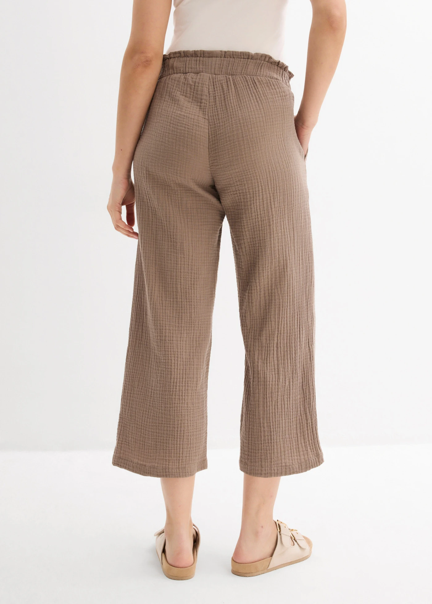 Pantaloni culotte din muselină de bumbac • gri-bej • magazin bonprix