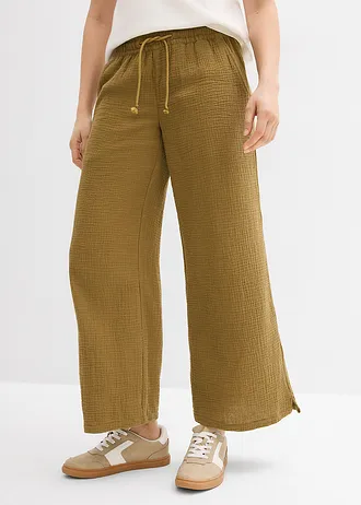 Pantalon palazzo léger en gaze de coton • vert naturel • Boutique bonprix
