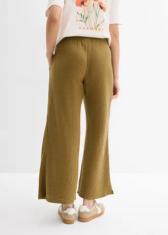 Pantalon palazzo léger en gaze de coton • vert naturel • Boutique bonprix