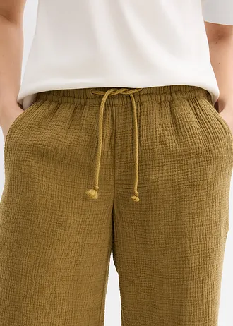 Pantaloni palazzo din muselină vaporoasă • verde-natur • magazin bonprix