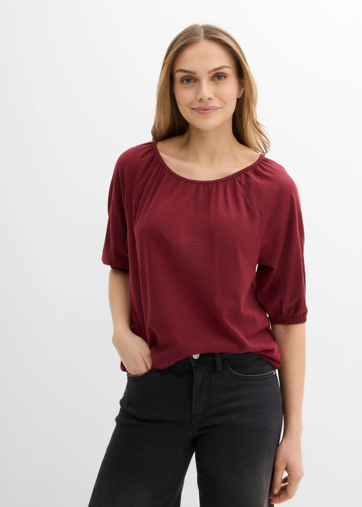 Bluză din bumbac organic 100% • roșu rubiniu • magazin bonprix