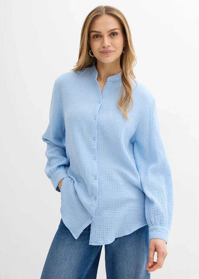 Bluză  lungă din muselină vaporoasă • bleu • magazin bonprix
