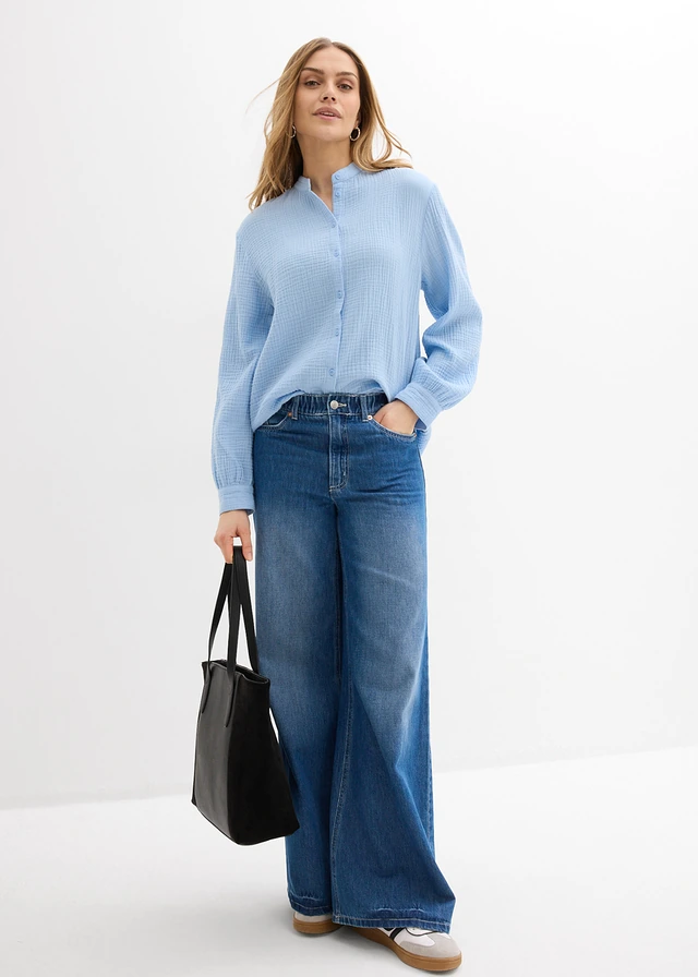Chemisier long en gaze de coton, Couleur: bleu clair