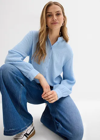Lange blouse van luchtige mousseline • lichtblauw • bonprix online shop