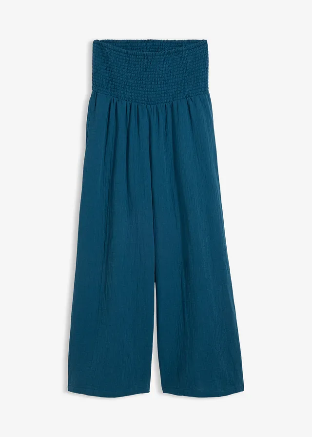 Pantalon palazzo en gaze de coton • pétrole • Boutique bonprix