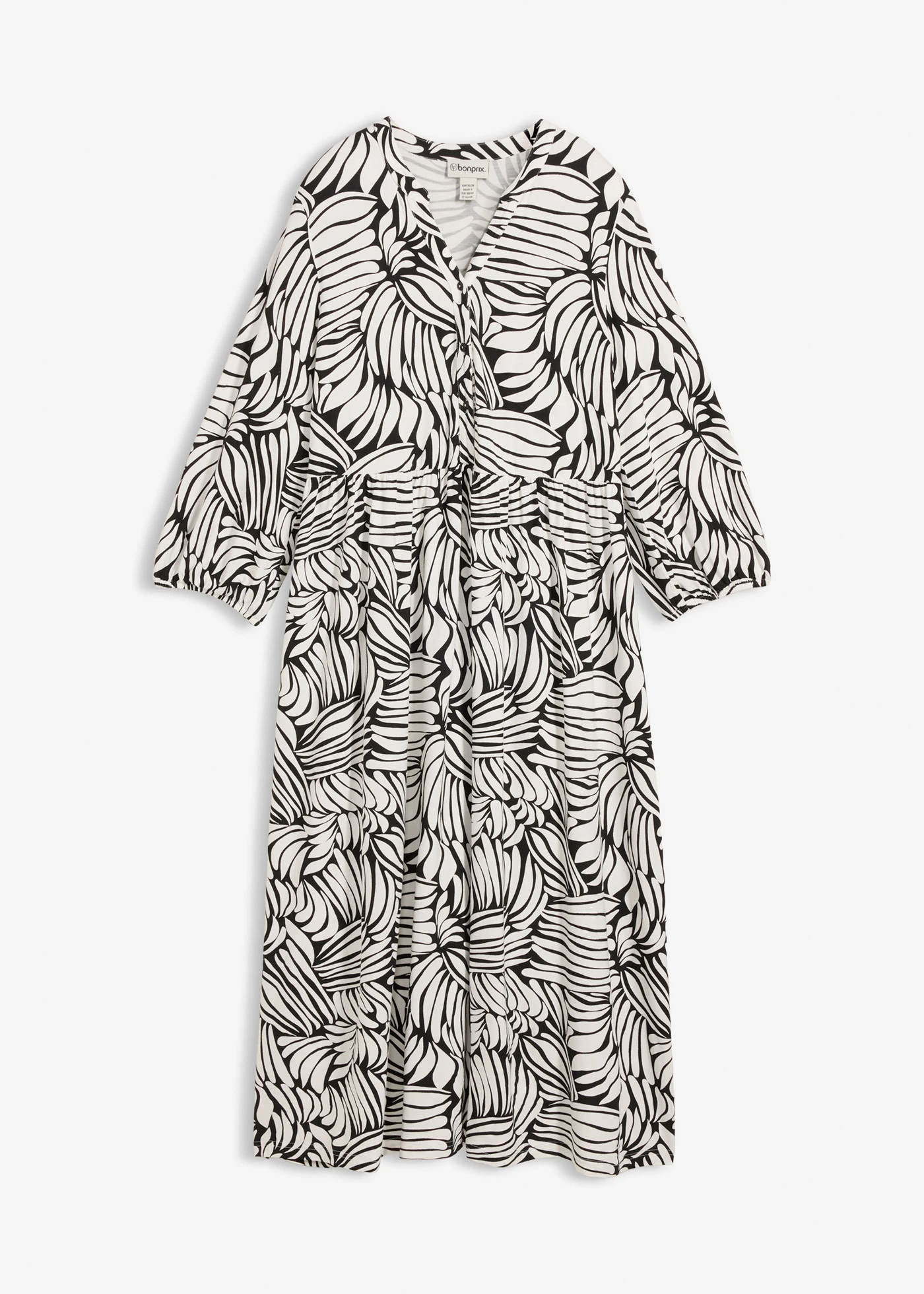 Rochie gen tunică din amestec moale de viscoză • negru-ecru cu imprimeu • magazin bonprix