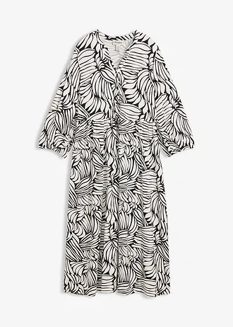 Rochie gen tunică din amestec moale de viscoză • negru-ecru cu imprimeu • magazin bonprix