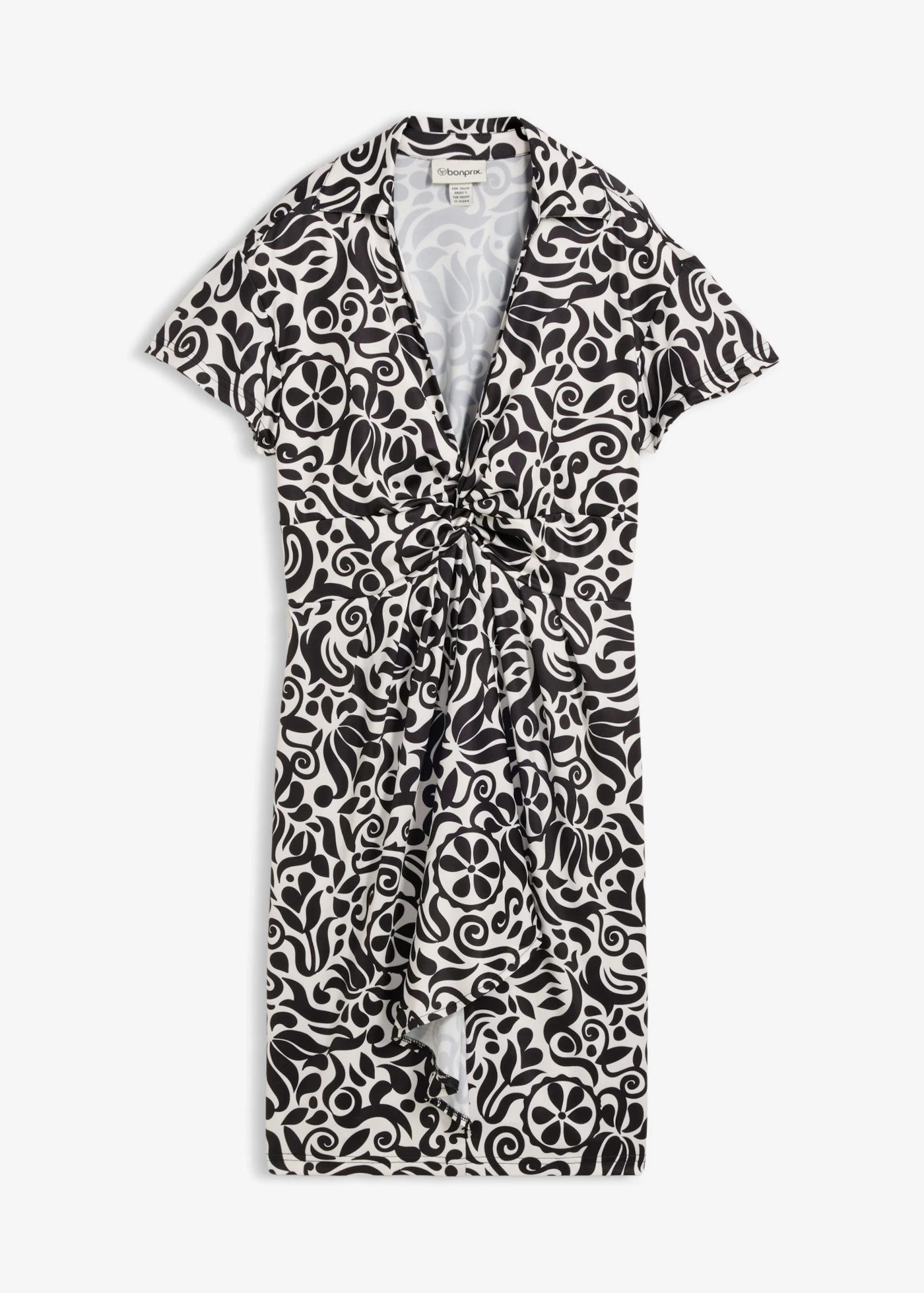 Mini jurk met een diep decolleté • parelwit-zwart gebloemd • bonprix online shop