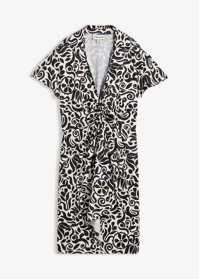 Mini ruha mély nyakkivágással • gyöngyfehér-fekete virágmintás • bonprix áruház