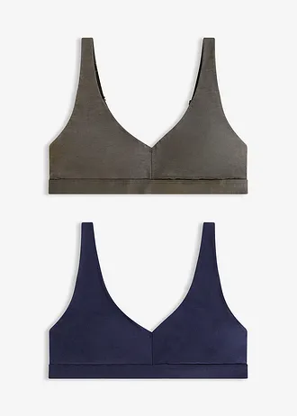 Lot de 2 soutiens-gorge bralette coton sans armatures • gris granit+bleu marine • Boutique bonprix