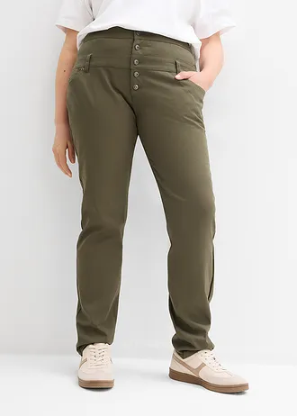 Stretch twill broek, Kleur: donkerolijfgroen