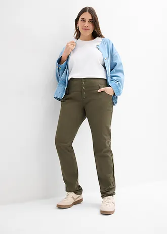 Stretch twill broek, Kleur: donkerolijfgroen