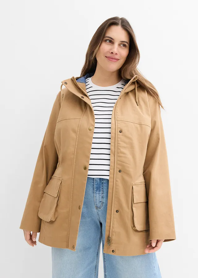 Veste déperlante avec doublure à carreaux, Couleur: camel mat