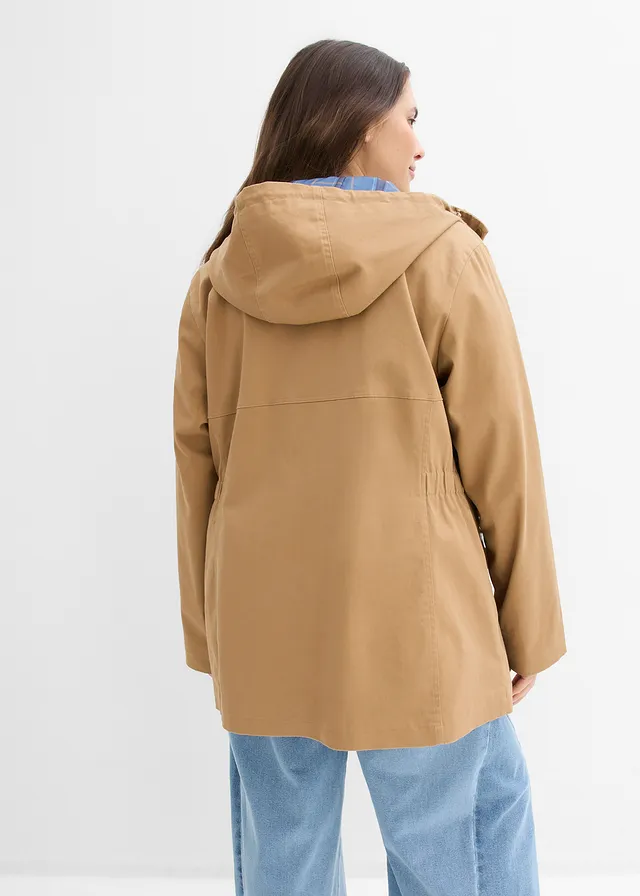 Veste déperlante avec doublure à carreaux, Couleur: camel mat