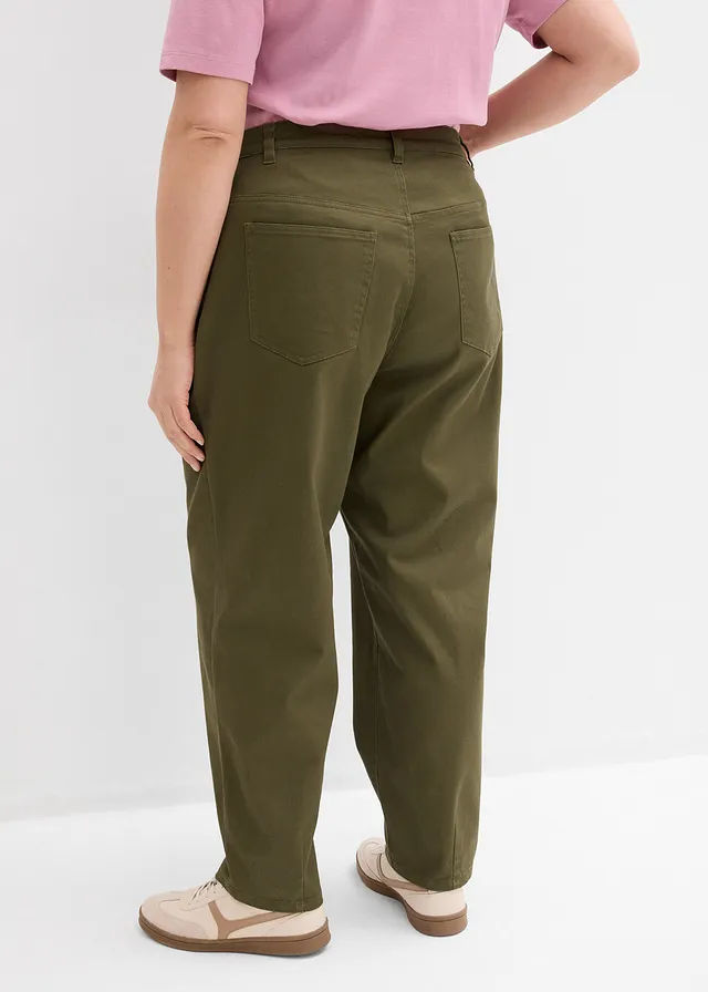 Pantalon barrel à taille élastiquée, Couleur: olive foncé
