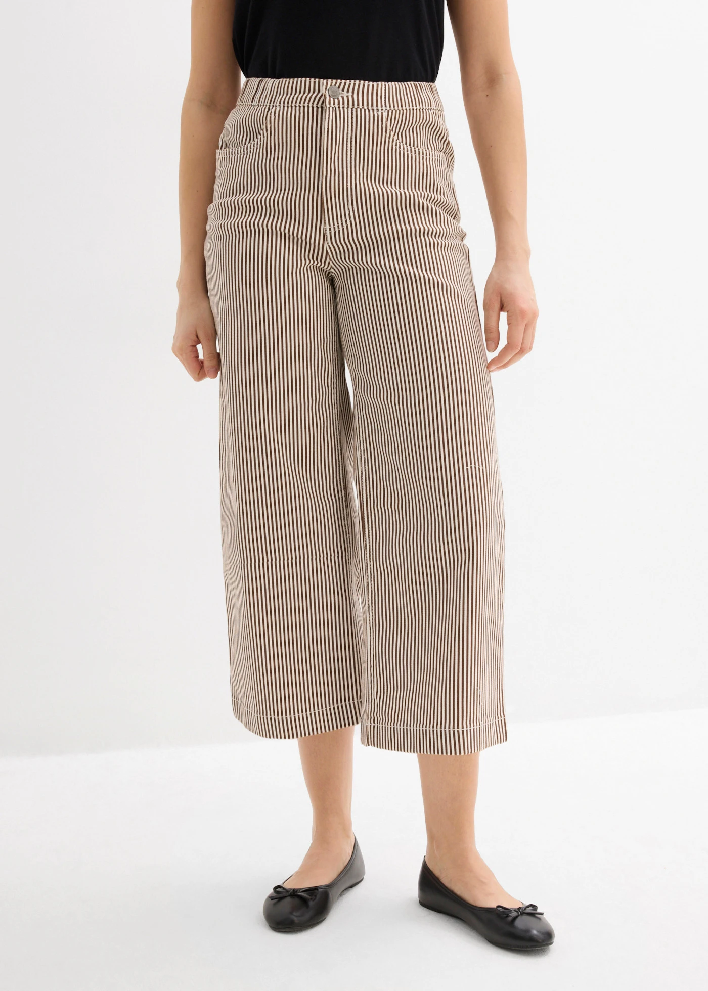 Pantalon en twill à taille élastiquée • marron-écru rayé • Boutique bonprix