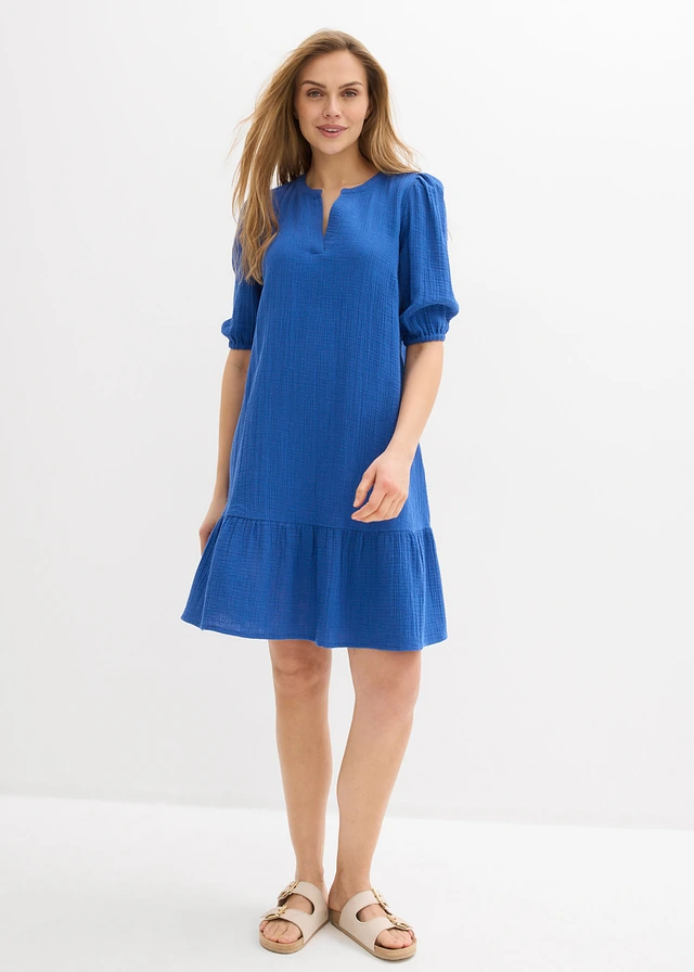 Jurk van mousseline, Kleur: arctisch blauw