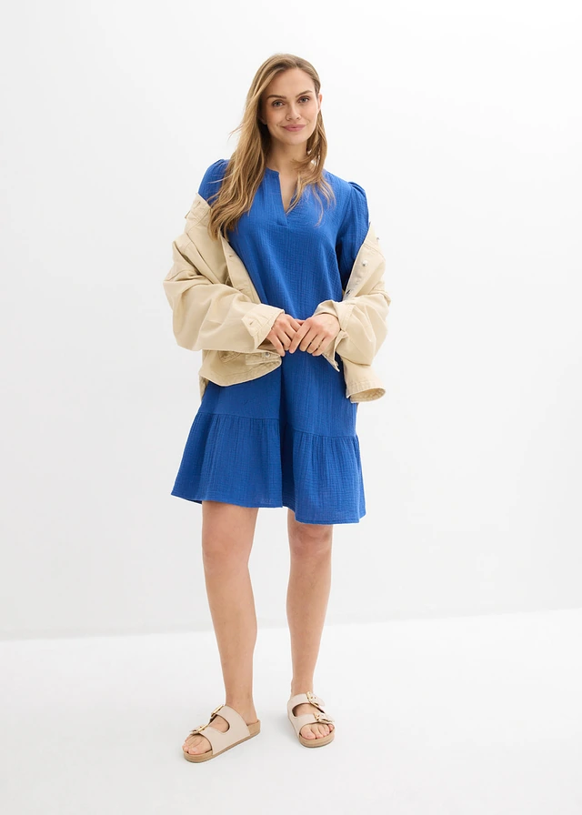 Jurk van mousseline, Kleur: arctisch blauw