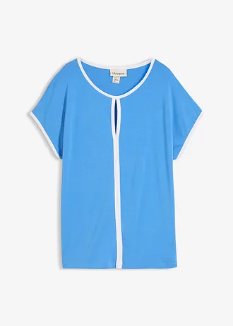 T-shirt avec passepoil, Couleur: bleu moyen/écru
