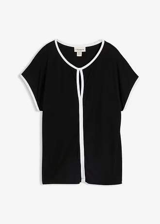 Shirt met paspels, Kleur: zwart/wolwit