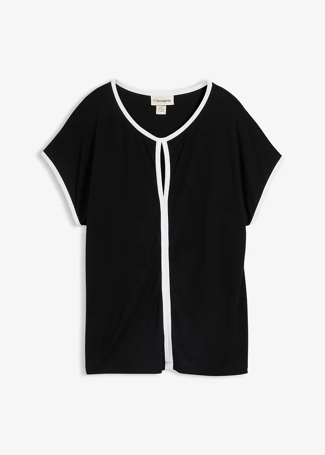Bluză cu piping în contrast • negru/ecru • magazin bonprix