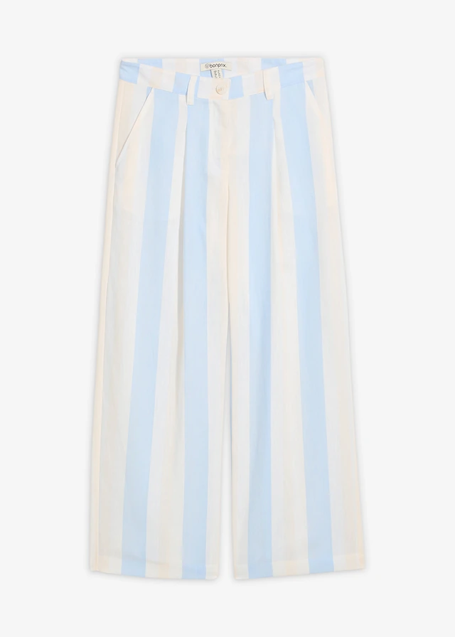 Pantalon palazzo, Couleur: écru/bleu clair rayé