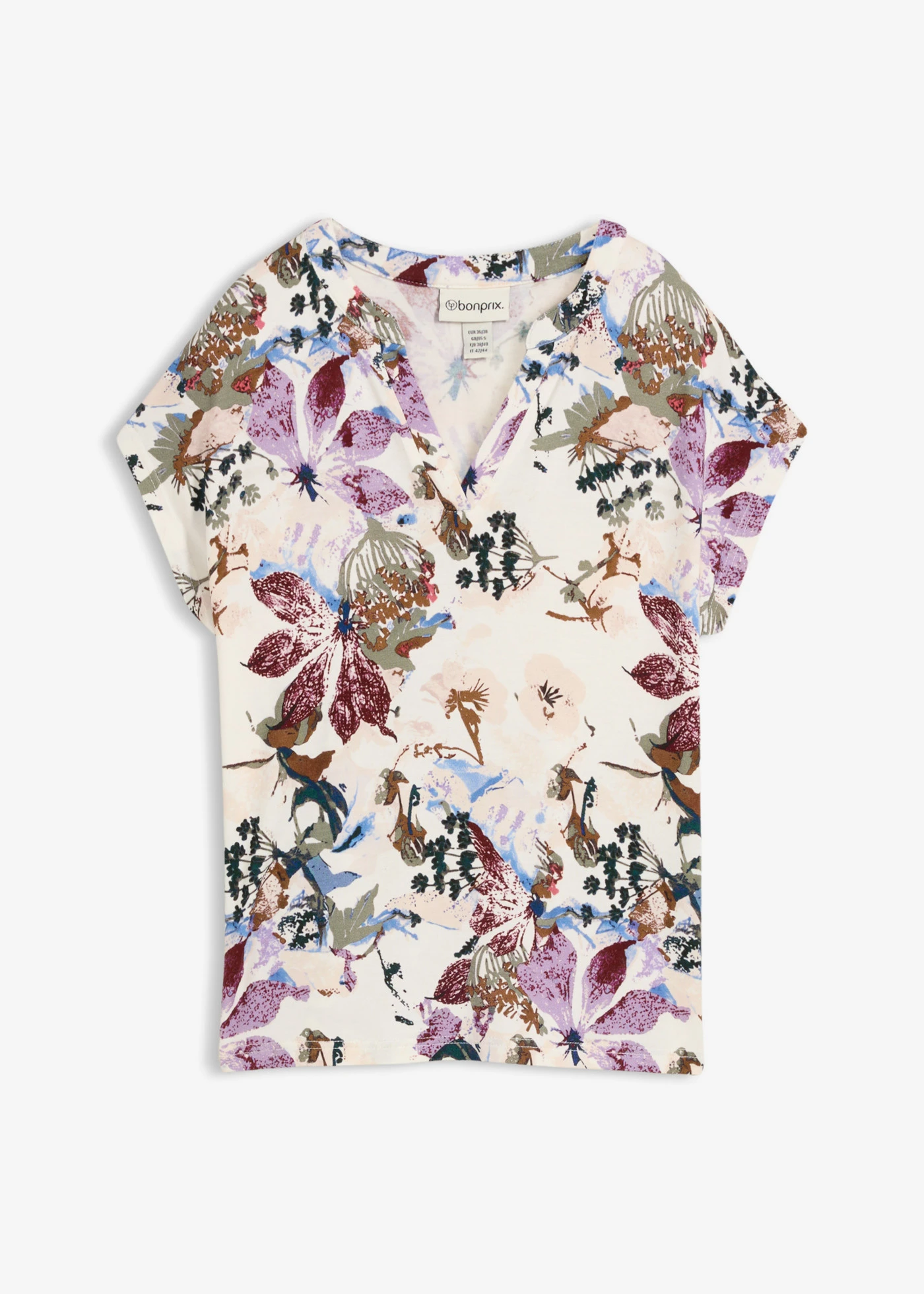 Tuniek met korte mouwen van soepele viscose • ecru gebloemd • bonprix online shop