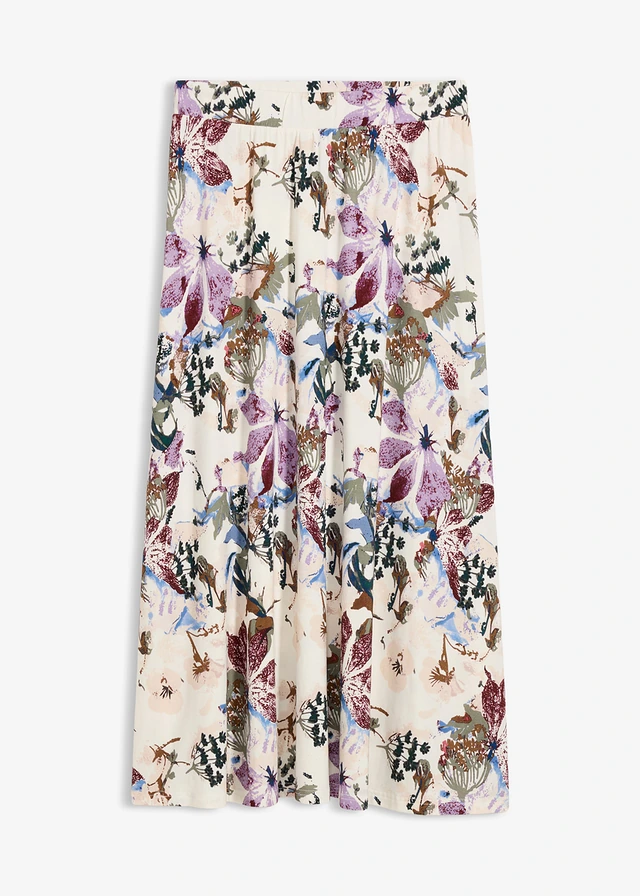 Rok met soepele viscose, Kleur: ecru gebloemd