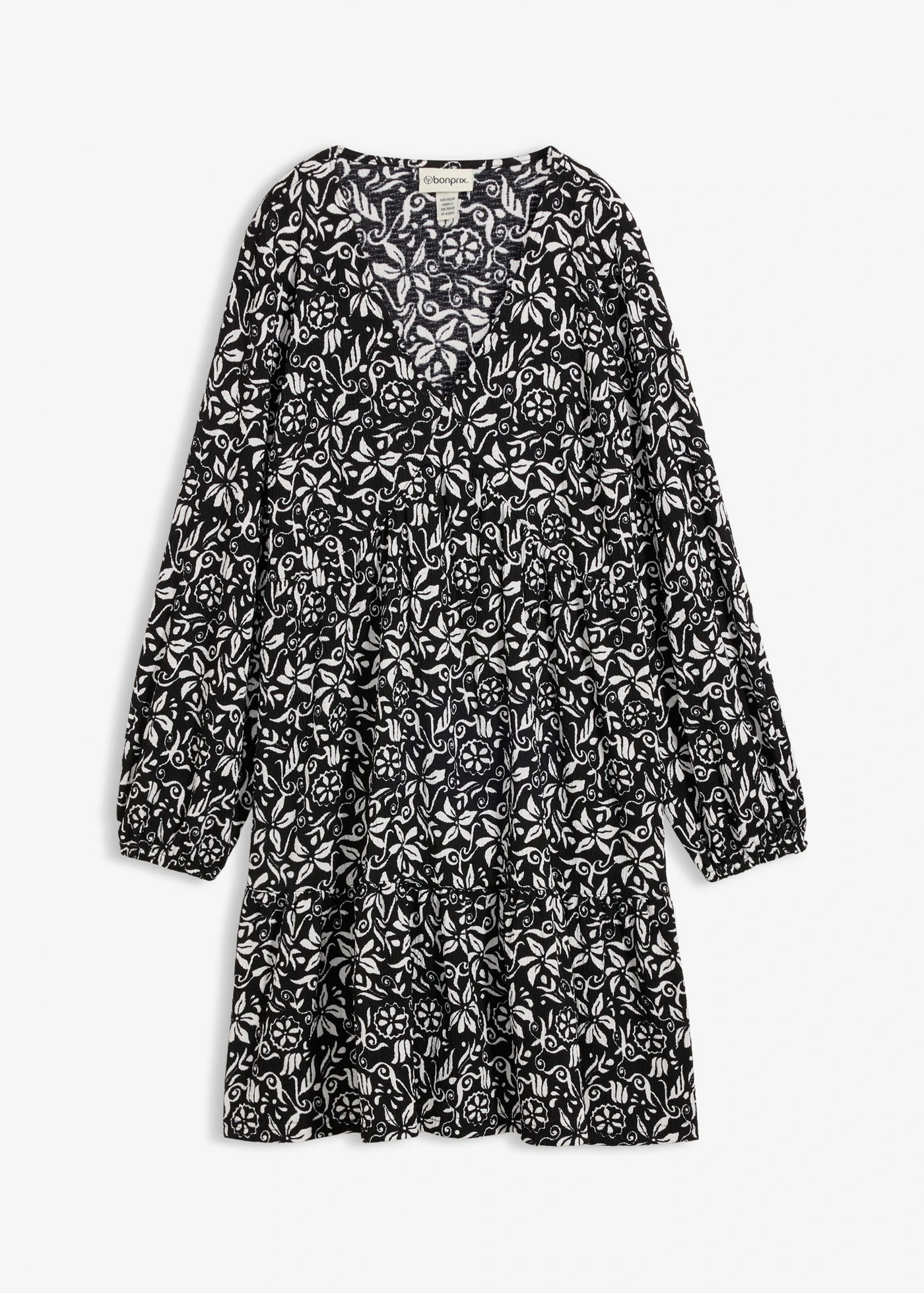 Tuniekjurk van lichte crêpe • zwart-wolwit grafische print • bonprix online shop