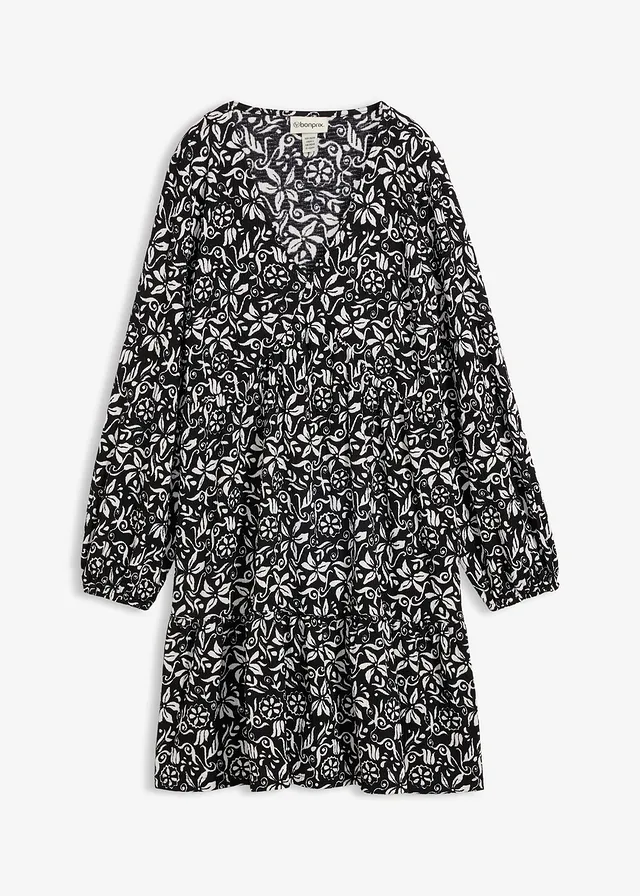 Tuniekjurk van lichte crêpe • zwart-wolwit grafische print • bonprix online shop