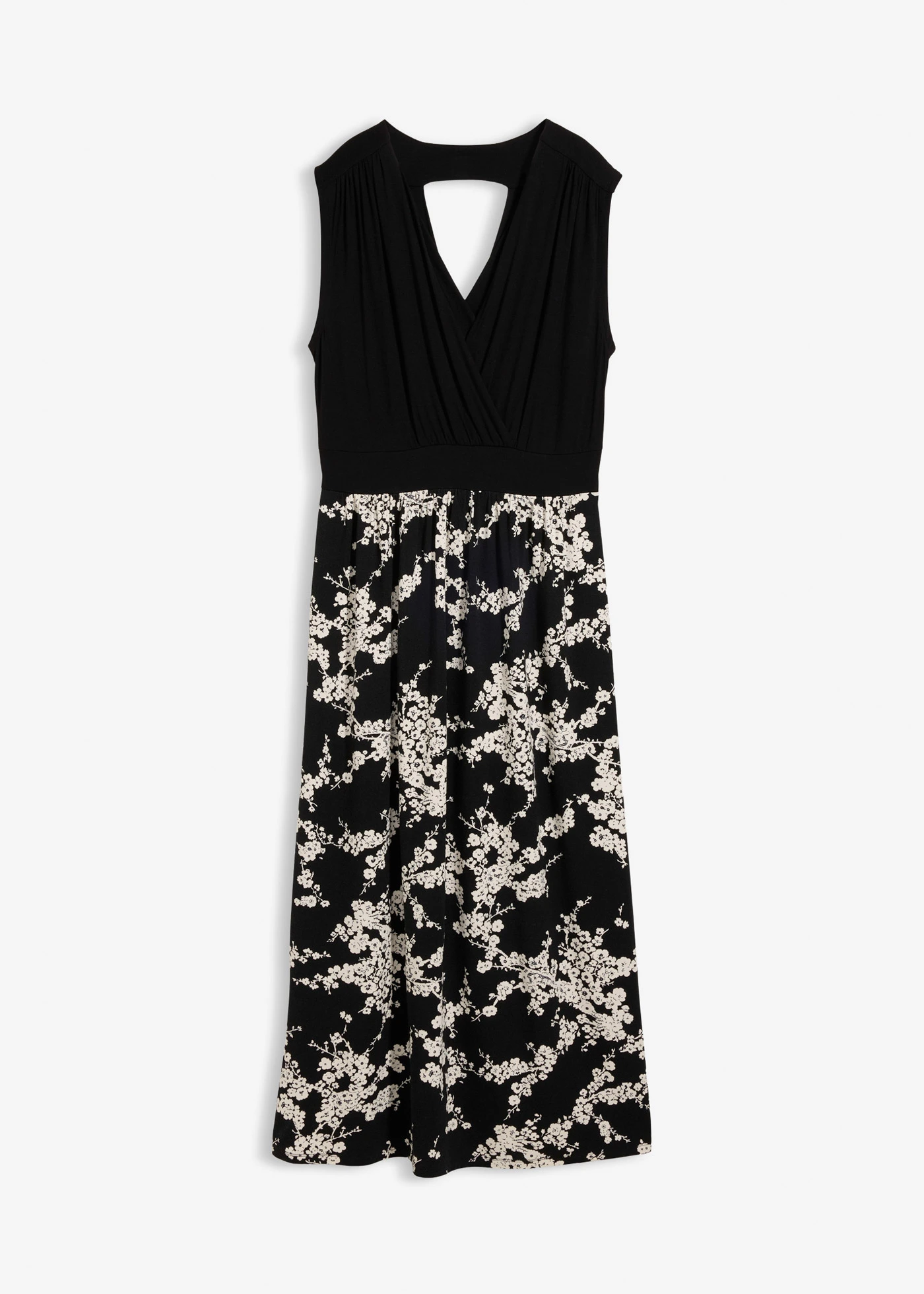 Rochie din jerse cu viscoză • negru-ecru înflorat • magazin bonprix