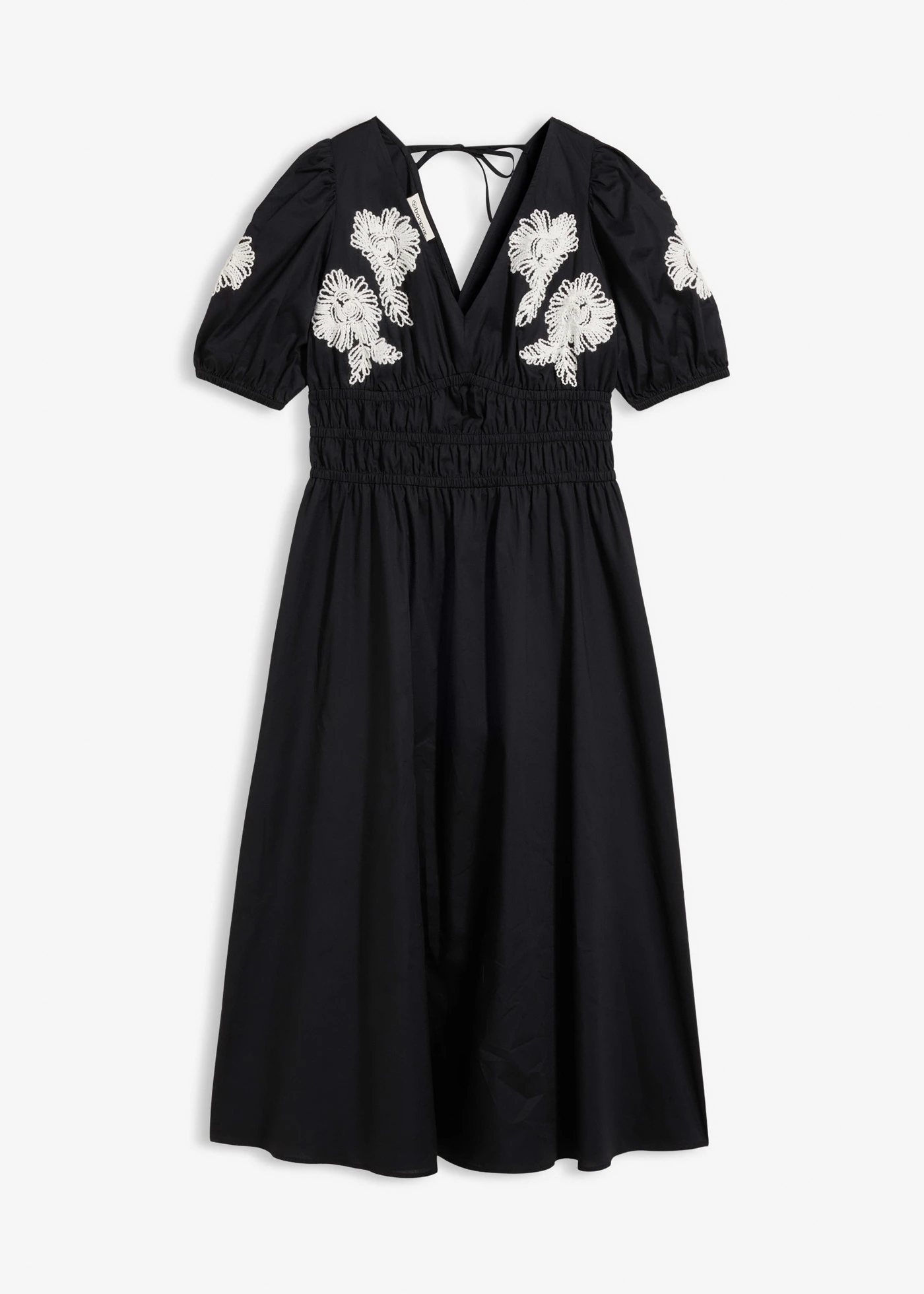 Midi jurk met borduursel • zwart-wit gebloemd • bonprix online shop